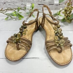 Clark's Bendable Dusty Gold Leather Sandals With Gems - Size 7